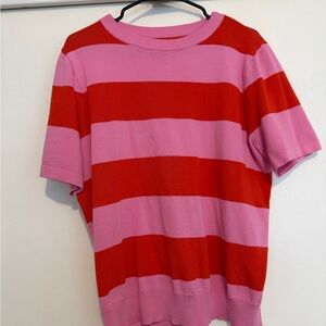 Red and Pink Striped Short Sleeve Shirt